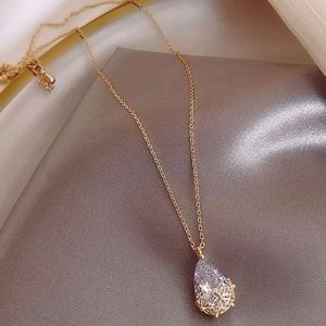 Crystal Charm Floral Detail Water Drop Necklace